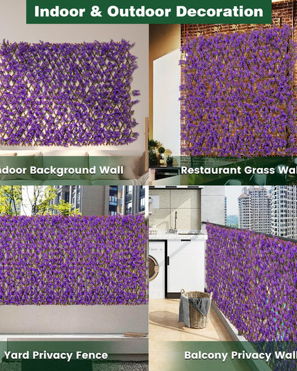 Giantex Expandable Fence Privacy Screen - Decorative Faux Purple Eucalyptus Fencing Panel for Balcony