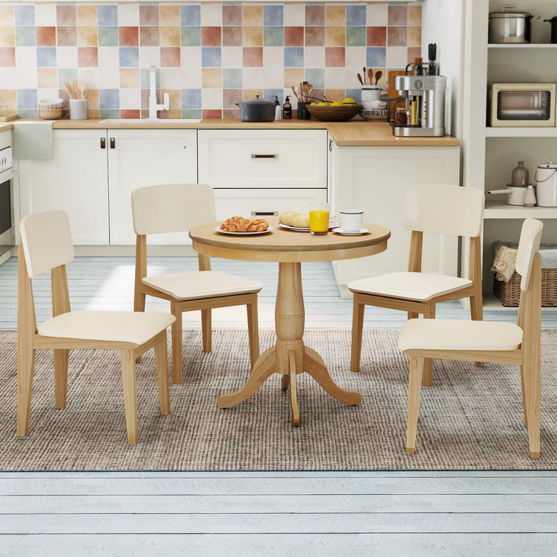 Giantex 32" D X 30" H Round Wooden Kitchen Table with Spacious Tabletop & Pedestal Base