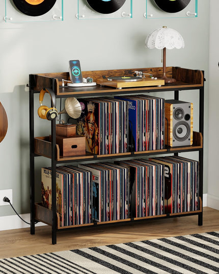 Giantex 41 Inch 3-Tier Record Player Stand with Vinyl Storage for Living Room