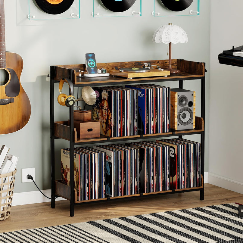 Giantex 41 Inch 3-Tier Record Player Stand with Vinyl Storage for Living Room