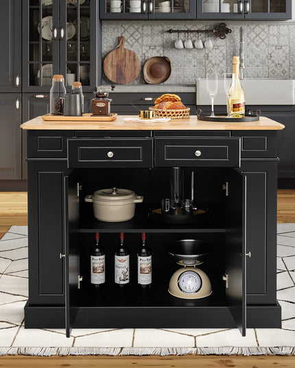 Giantex Kitchen Island with Drop Leaf, Rubber Wood Top, 2 Drawers, Storage Cabinets