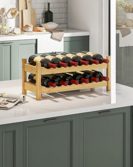 Giantex Bamboo Wine Rack, 2/3 Tier 12/18 Bottle Wine Storage Cabinet Shelf
