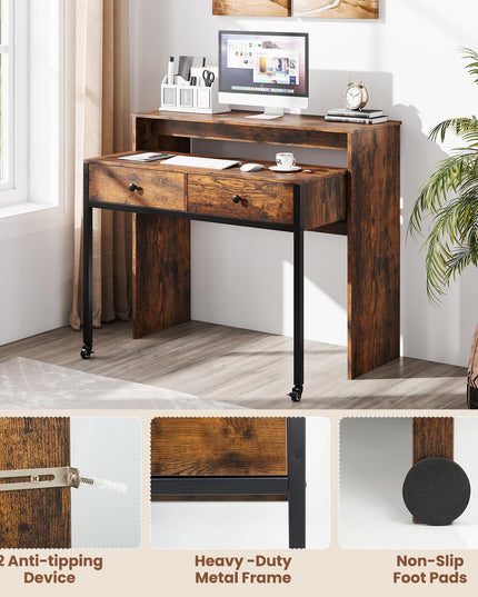 Giantex Small Computer Desk with Hutch & Drawers