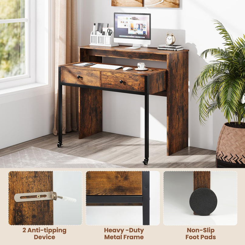 Giantex Small Computer Desk with Hutch & Drawers