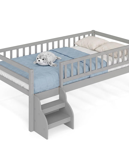Giantex Low Profile Twin Size Platform Bed Frame with Stairs & Safety Guardrails