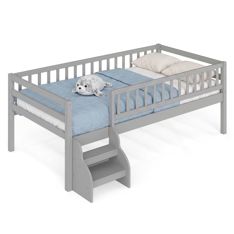 Giantex Low Profile Twin Size Platform Bed Frame with Stairs & Safety Guardrails