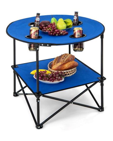 Giantex Folding Camping Table, 2-Tier Portable Picnic Table w/Carrying Bag, 4 Cup Holders