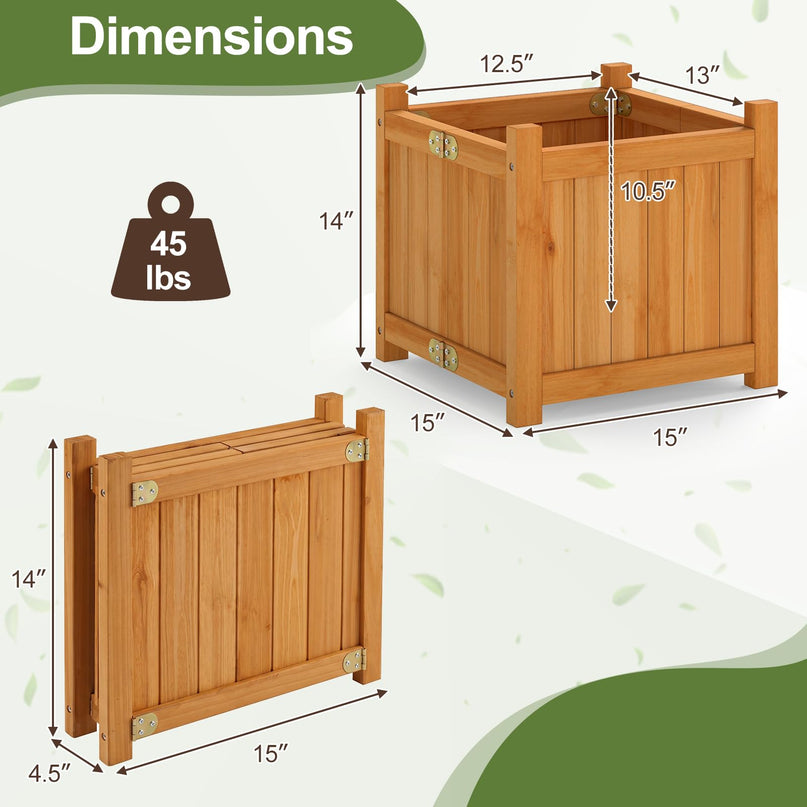 GIANTEX 15" Folding Wooden Planter Box with Removable Bottom