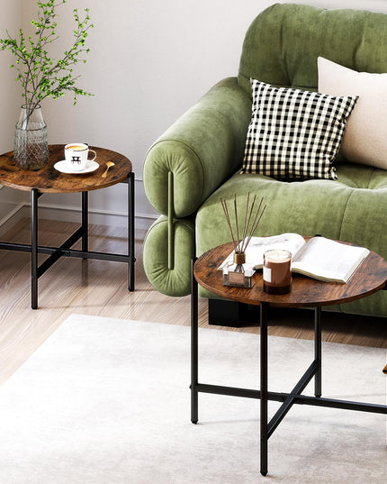 Giantex Round Coffee Table Set of 2, Nesting Tables with Metal Frame, Imitated Wood Grain Top