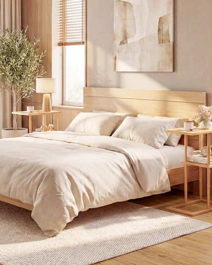 Giantex Bamboo Side Table Set of 2 with Storage Shelves
