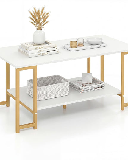 Giantex 2-Tier Coffee Table with Storage with Heavy-Duty Metal Frame