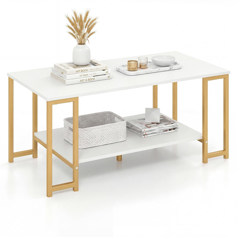 Giantex 2-Tier Coffee Table with Storage with Heavy-Duty Metal Frame