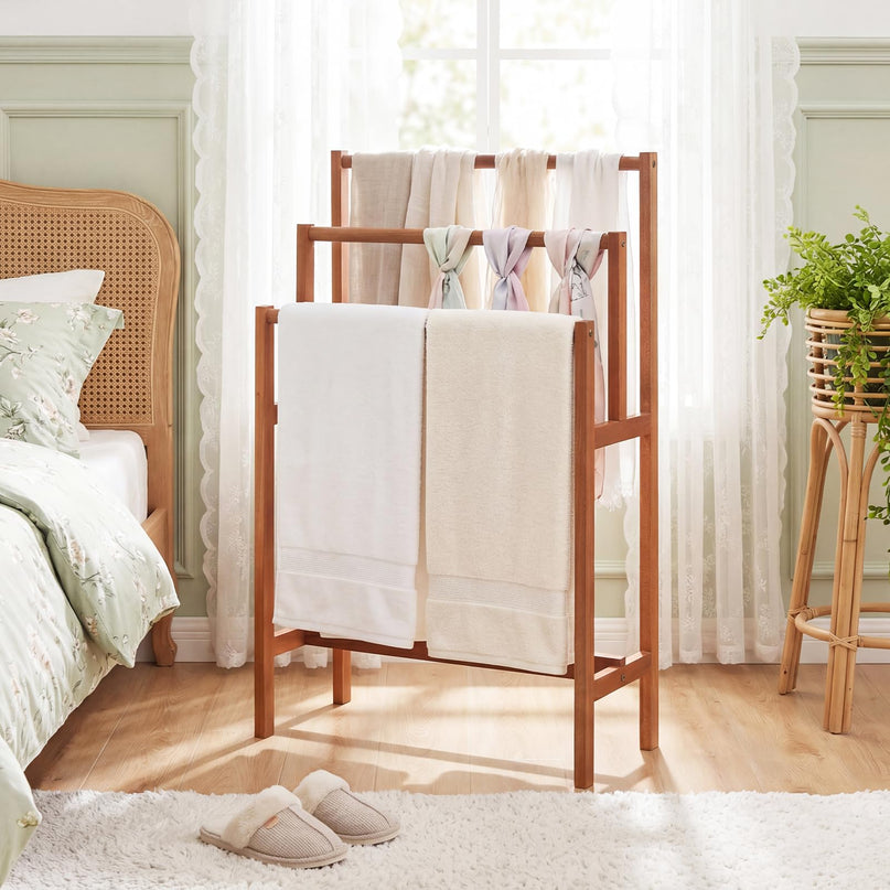 Giantex Freestanding Wooden Towel Rack Stand 3-Tier Bath Towel Drying Rack