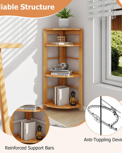 Giantex 4-Tier Corner Shelf, 34" Bookshelf with Rubber Wood Frame, Anti-Toppling Kit