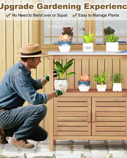 Giantex Outdoor Potting Bench with 2 Door Storage Cabinet