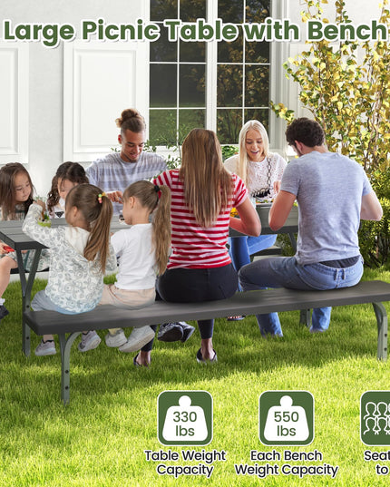 Giantex Picnic Table 6FT for 8 Person, Outdoor Table Set w/ 2 Benches