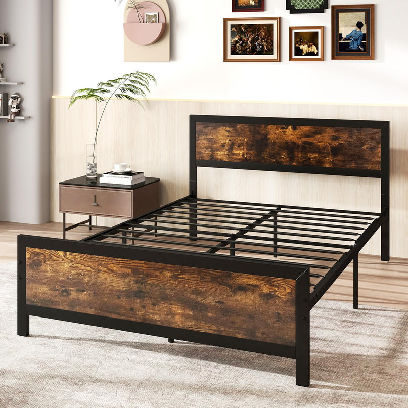 Giantex Metal Platform Bed Frame with Wood Headboard and Footboard