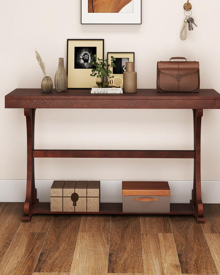 Giantex 52" Narrow Console Table Vintage Accent Entryway Table with Open Storage Shelf