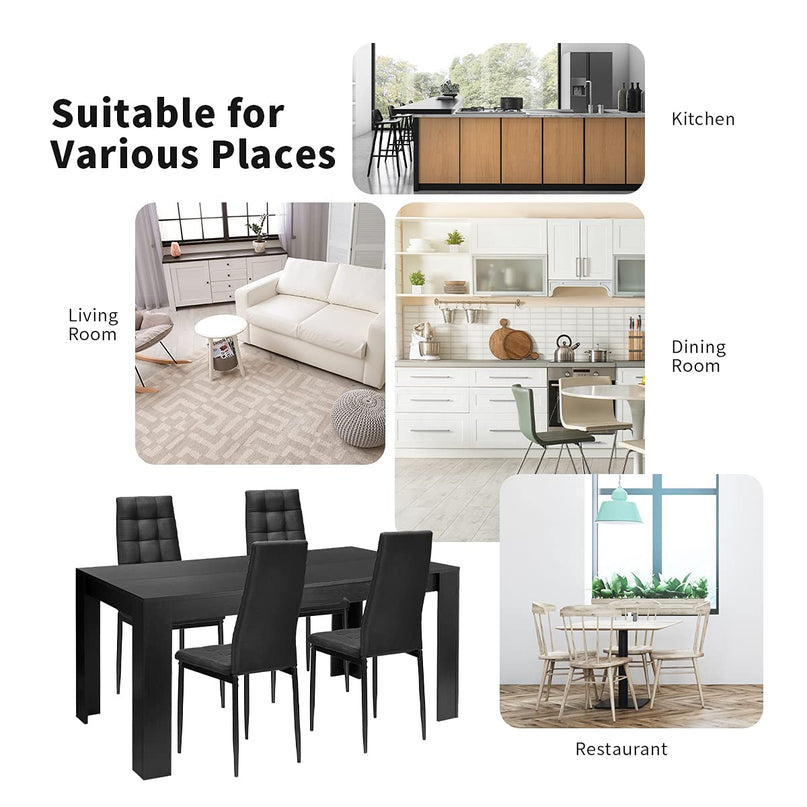 Giantex Wood Rectangular Table with 8 Upholstered Chairs Set Black Dining Room Table Set