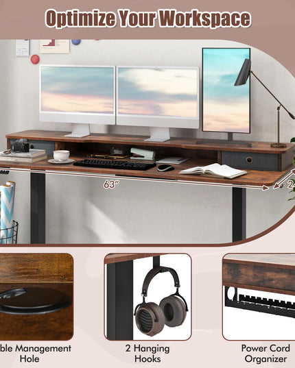 Giantex Electric Standing Desk with 2 Drawers, 63" x 24"
