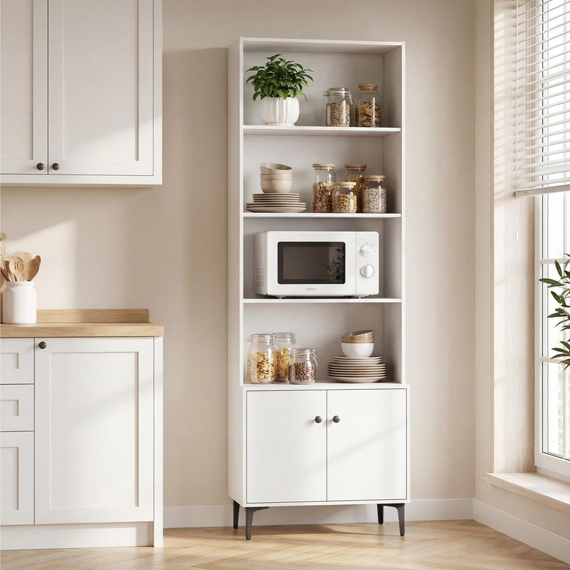 Giantex 68.5" Tall Bookcases with 2 Doors | Floor Standing 5 Tier Bookshelf Display Shelves