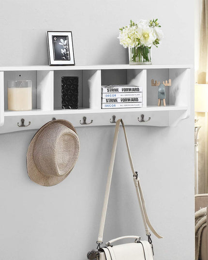 Giantex Wall-Mounted Storage Shelf W/4 Storage Units and 5 Dual Hooks