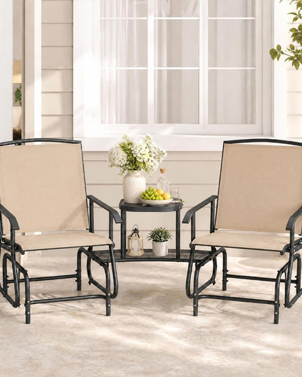 GIANTEX Outdoor Glider Chairs with 2-Tier Center Table