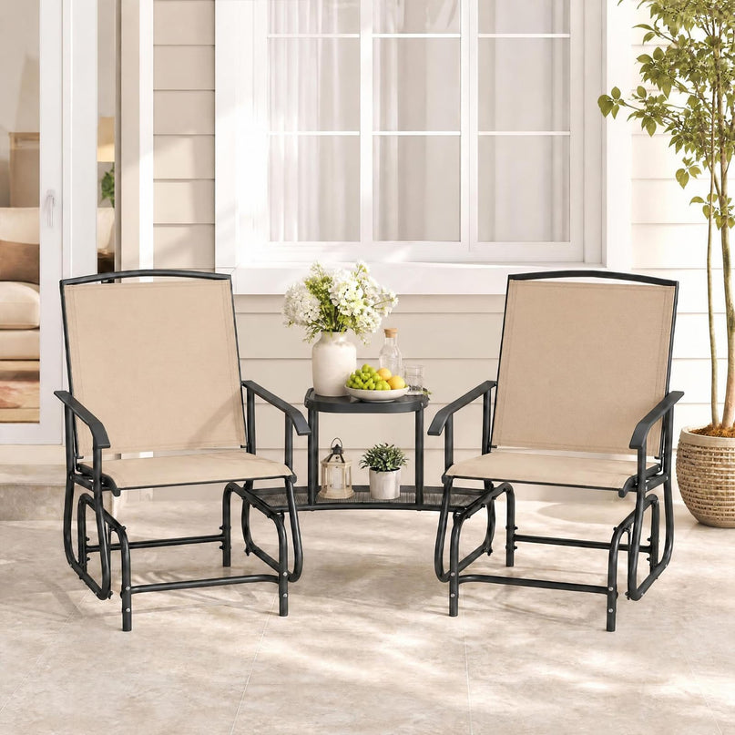 GIANTEX Outdoor Glider Chairs with 2-Tier Center Table