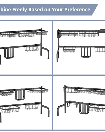 Giantex Over Sink Dish Drying Rack, 2-Tier Dish Drainer with Adjustable Length 21"-39" (Black)