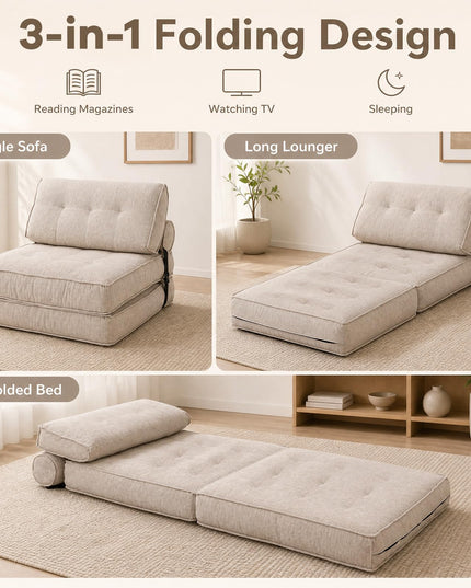 Giantex 3-in-1 Folding Sofa Bed with Bolster & Pillow
