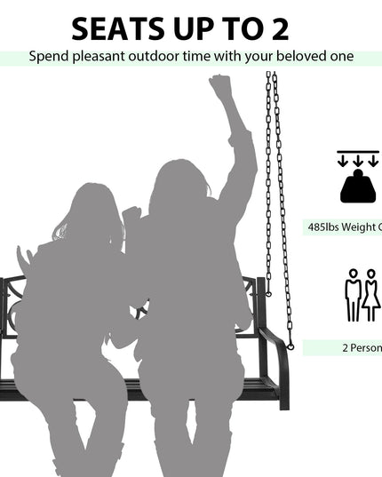 Metal Porch Swings 2 Person Outdoor Hanging Garden Bench with Sturdy Chains