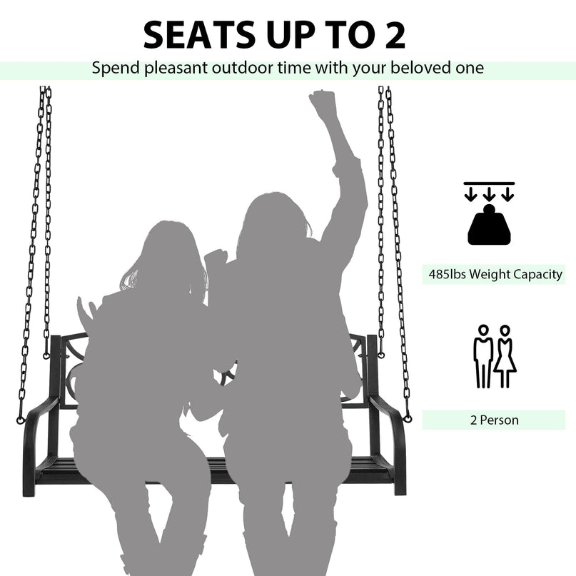 Metal Porch Swings 2 Person Outdoor Hanging Garden Bench with Sturdy Chains