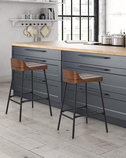 Bar Stool, 24.5-Inch Height Industrial Pub Stool with Backrest and Footrest, Metal Legs, Low-Back Breakfast