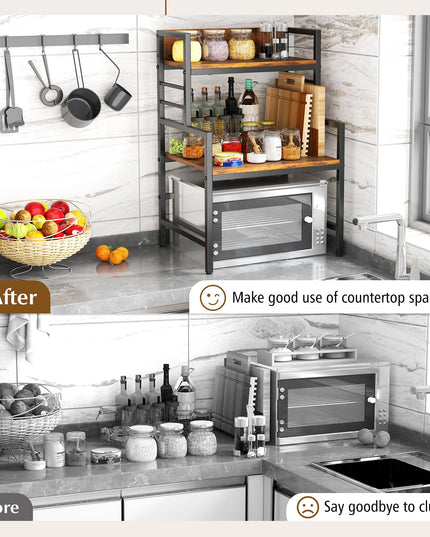 Giantex 3-Tier Microwave Stand, Space-Saving Microwave Oven Rack with 2 Open Shelves & Heavy-Duty Metal Frame