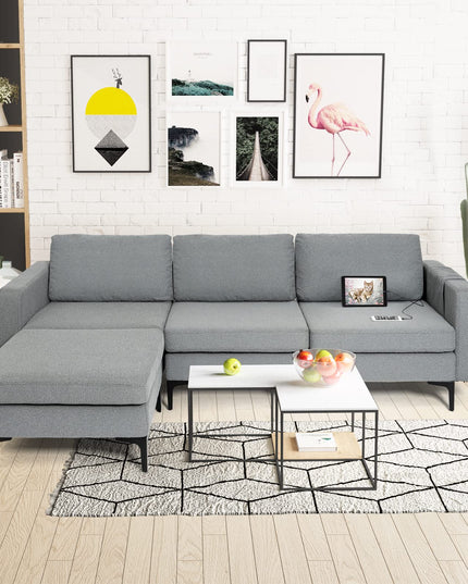 Giantex 94.5" L Convertible Sofa Couch, 3 Seat Sectional Sleeper with USB Ports & Socket