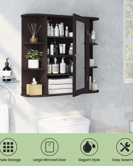 Giantex Medicine Cabinet, Mirror Bathroom Cabinet with Single Door, 3 Adjustable Shelves, Storage Cabinet for Hallway, Living Room