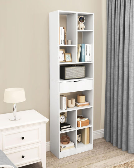 Giantex 71" Bookcase with Drawer with 10 Open Cubes