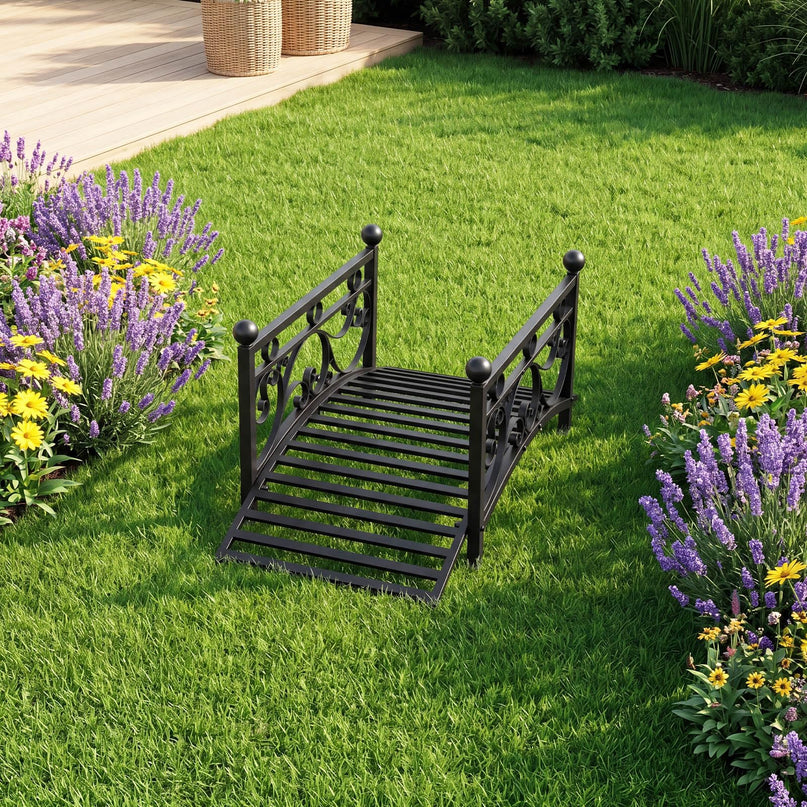 Giantex 3.3 FT Metal Garden Bridge with Powder-Coated Finish & Scrollwork Rails