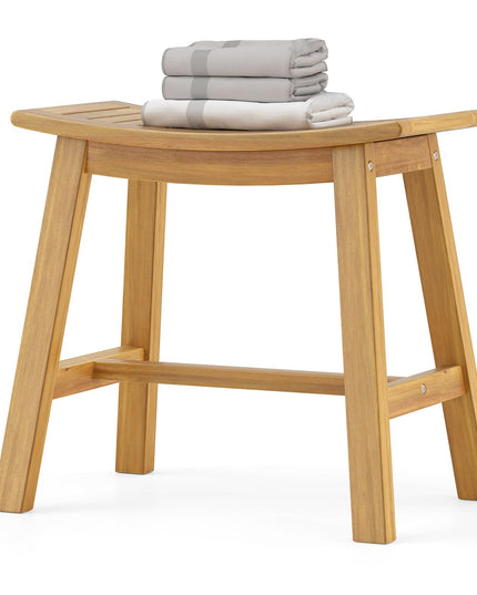 Giantex Teak Wood Shower Bench - Waterproof Shower Stool with Curved Seat for Inside Shower, 19.5" x 9.5" x 18"