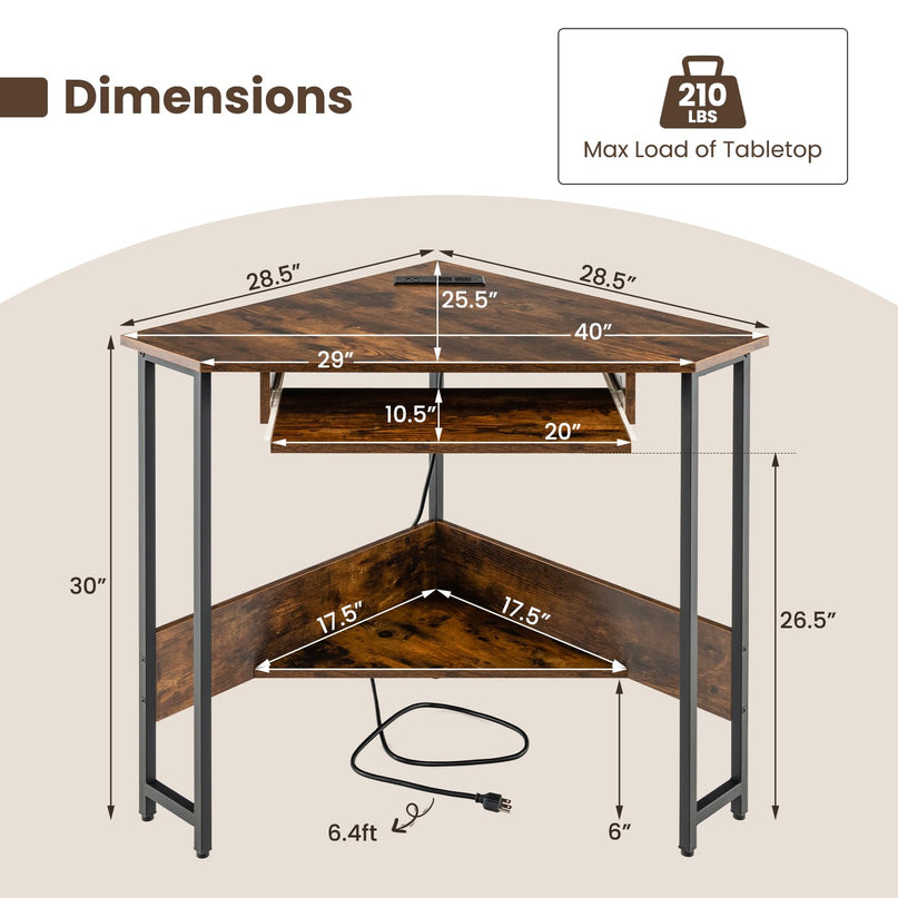 Giantex Corner Desk with Power Outlets, Small Corner Computer Desk w/ Keyboard Tray & Storage Shelf