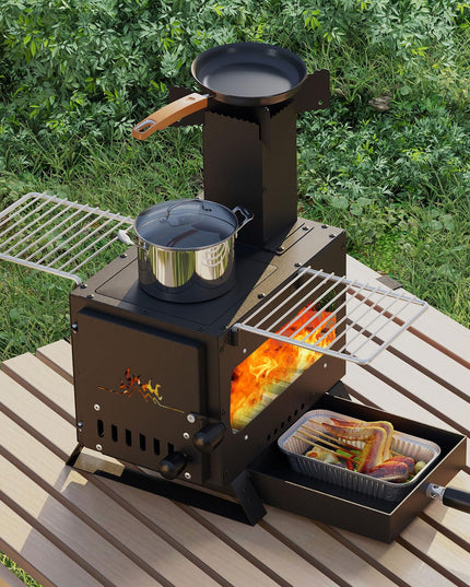 Giantex Hot Tent Stove with 3 Cooking Positions Anti-scalding Door Handle & 2 Grills