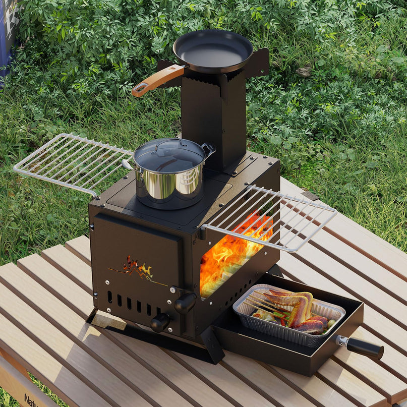 Giantex Hot Tent Stove with 3 Cooking Positions Anti-scalding Door Handle & 2 Grills