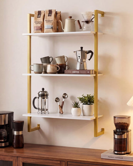 Giantex 3-Tier Wall-Mounted Bookshelf with Metal Frame (1/2)