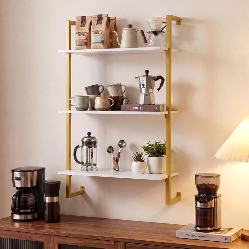Giantex 3-Tier Wall-Mounted Bookshelf with Metal Frame (1/2)
