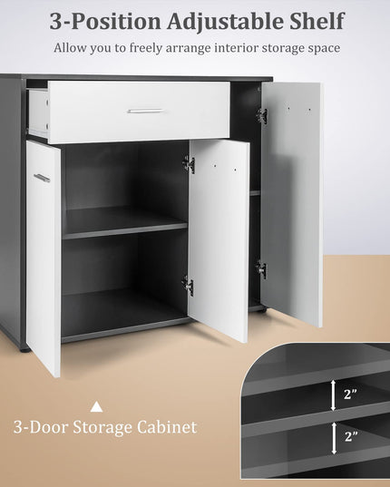 Giantex Buffet Cabinet with Storage, 3 Door Kitchen Cupboard with Large Drawer, Adjustable Shelf
