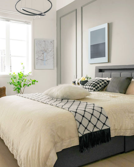 Giantex Queen Bed Frame with LED Lights and 4 Drawers, Upholstered Platform Bed Frame with USB Ports