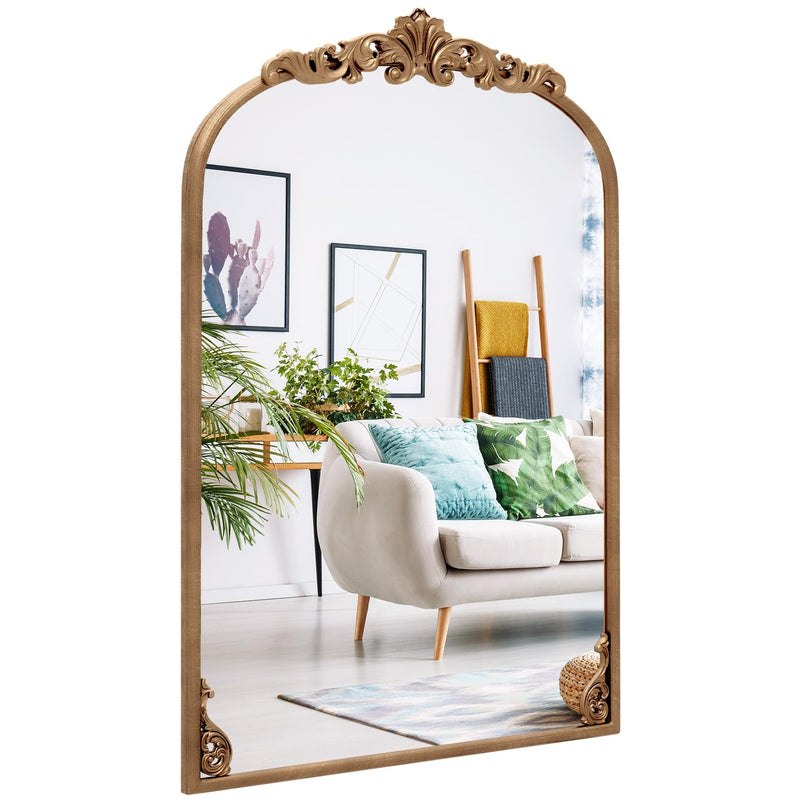 CHARMAID Arched Mirror, Gold Antique Mirror, Vintage Ornate Baroque Mirror with Metal Frame