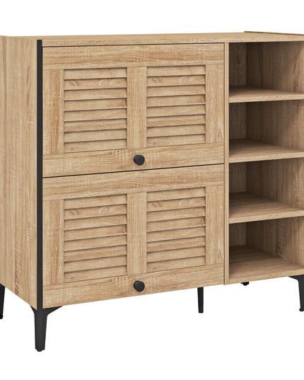 Giantex Shoe Cabinet with Flip & Slide Doors, Shoe Storage Cabinet with Adjustable Cube Shelves(Louvered Doors)