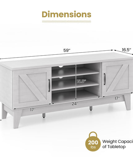 Giantex TV Stand for TVs Up to 65 Inches, 59” Entertainment Center with 2 Barn Door Cabinets, 4 Adjustable Shelves