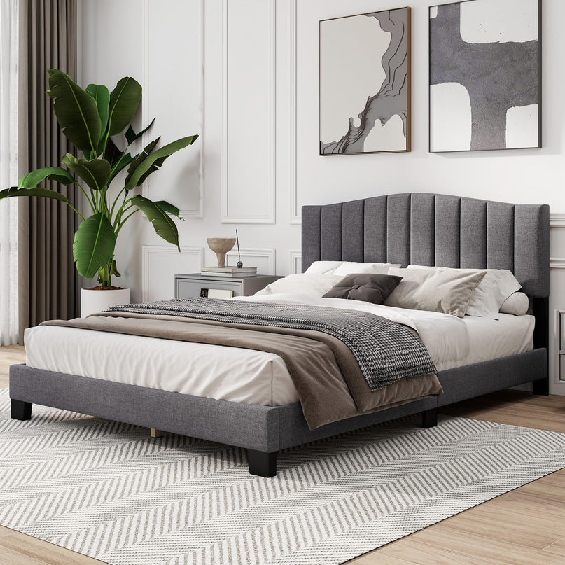 Giantex Queen Bed Frame with Adjustable Arch Tufted Headboard